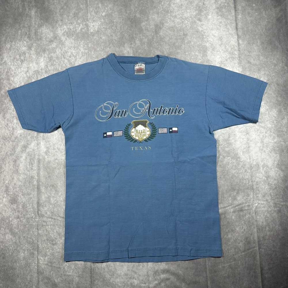 VTG Oneita‎ San Antonio Texas T-Shirt Men's Large Blue Retro Graphic Tee